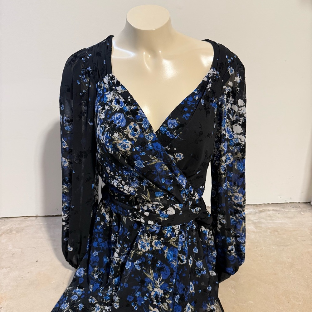 DKNY Floral-Print Balloon-Sleeve Faux-Wrap Dress - Picture 4 of 6